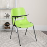 Green Ergonomic Shell Chair with Right Handed Flip-Up Tablet Arm