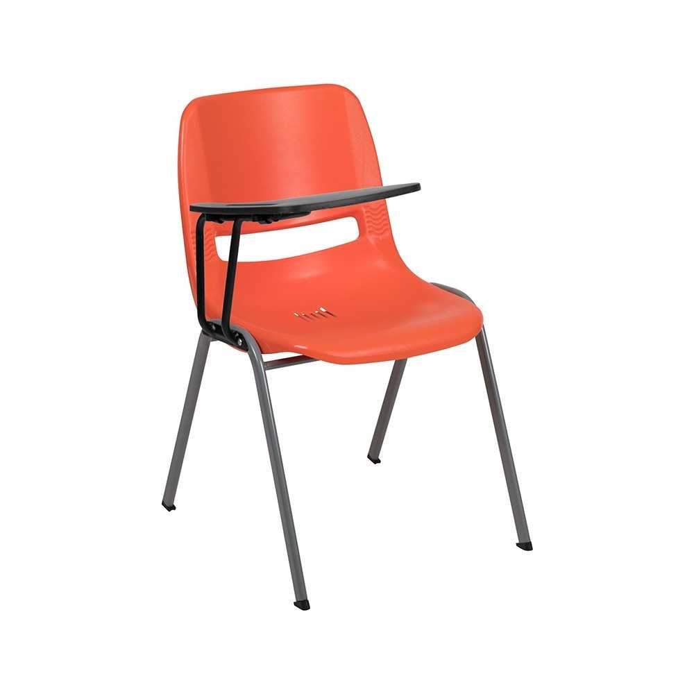 Orange Ergonomic Shell Chair with Right Handed Flip-Up Tablet Arm