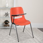 Orange Ergonomic Shell Chair with Right Handed Flip-Up Tablet Arm