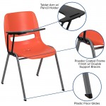 Orange Ergonomic Shell Chair with Right Handed Flip-Up Tablet Arm