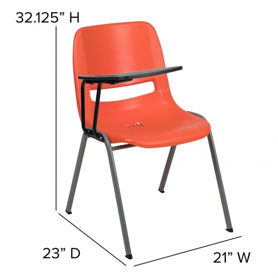 Orange Ergonomic Shell Chair with Right Handed Flip-Up Tablet Arm