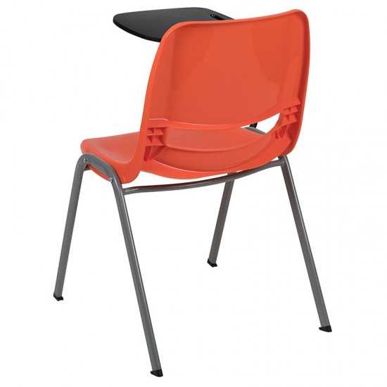 Orange Ergonomic Shell Chair with Right Handed Flip-Up Tablet Arm