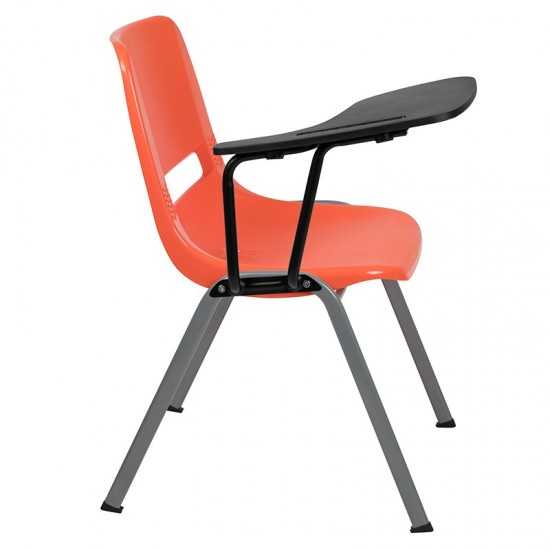 Orange Ergonomic Shell Chair with Right Handed Flip-Up Tablet Arm