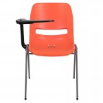 Orange Ergonomic Shell Chair with Right Handed Flip-Up Tablet Arm