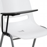 White Ergonomic Shell Chair with Right Handed Flip-Up Tablet Arm