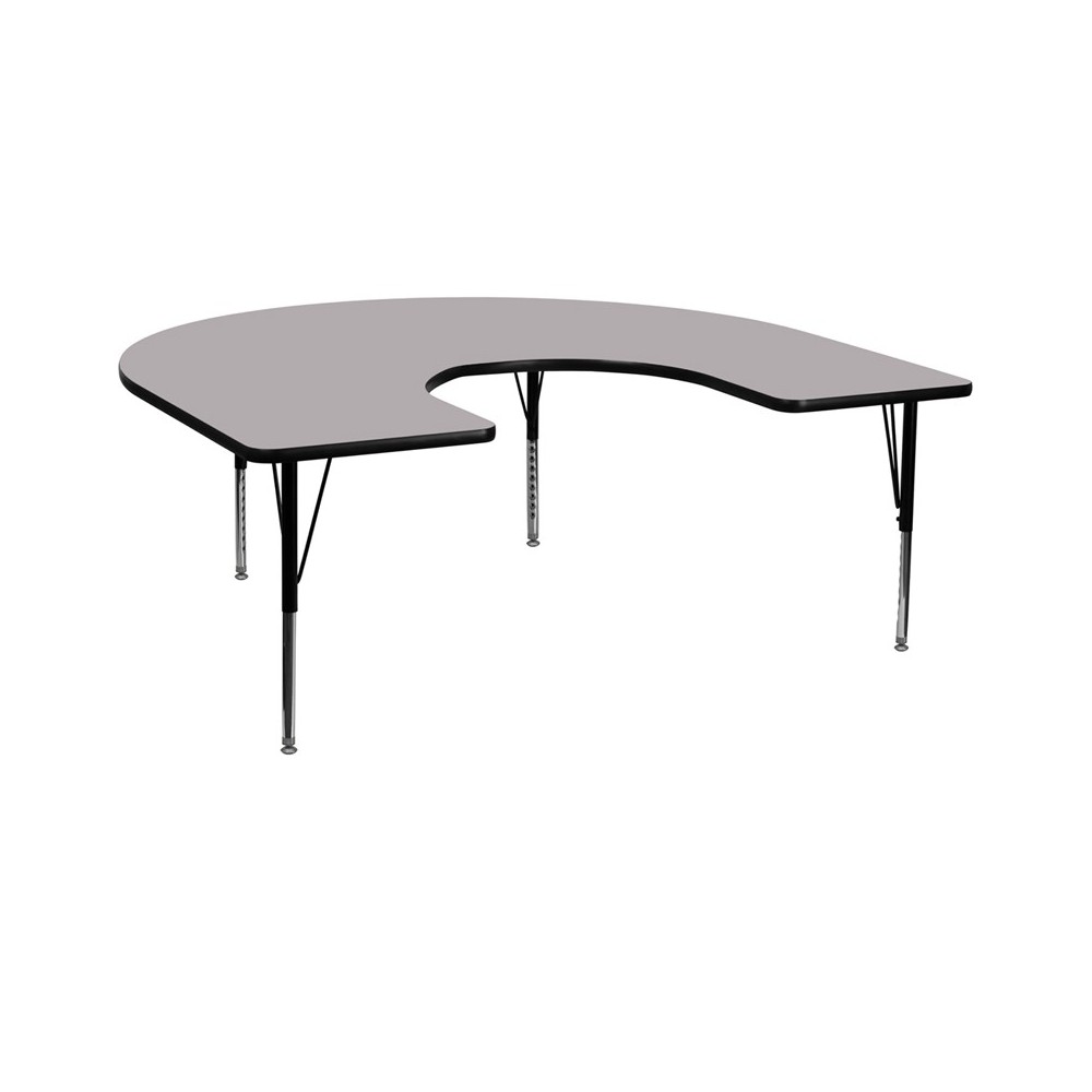 60''W x 66''L Horseshoe Grey Thermal Laminate Activity Table - Height Adjustable Short Legs