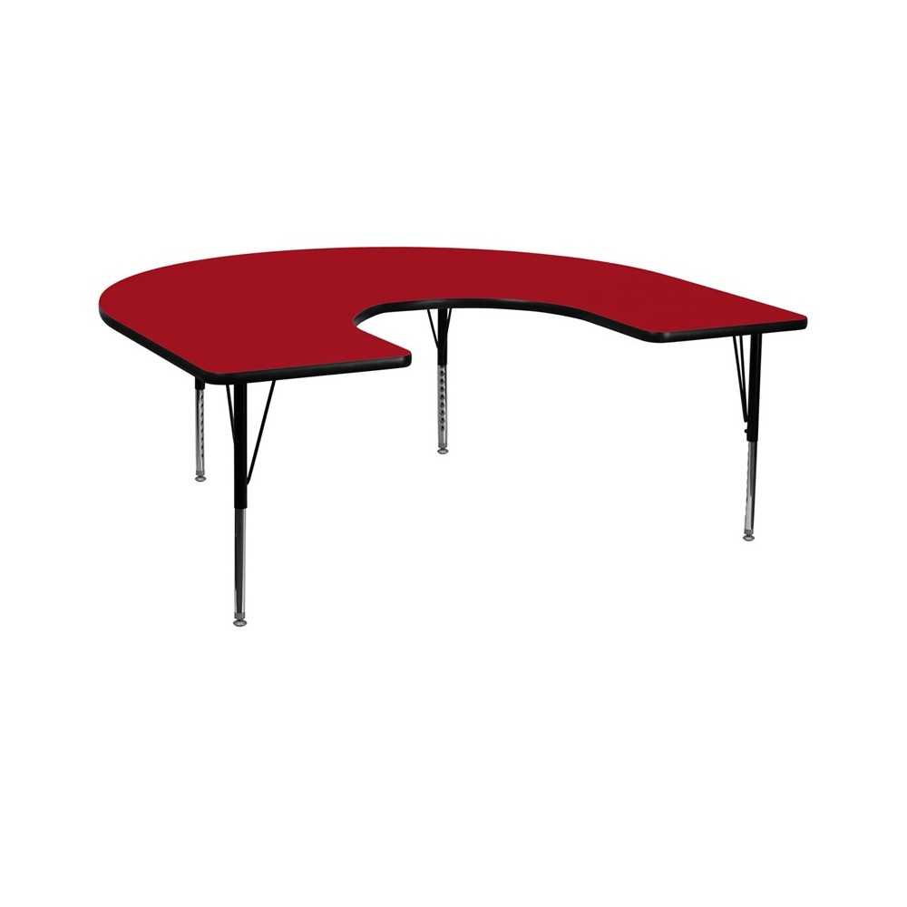 60''W x 66''L Horseshoe Red Thermal Laminate Activity Table - Height Adjustable Short Legs