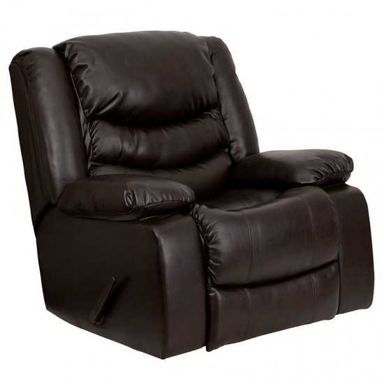 Plush Brown LeatherSoft Lever Rocker Recliner with Padded Arms