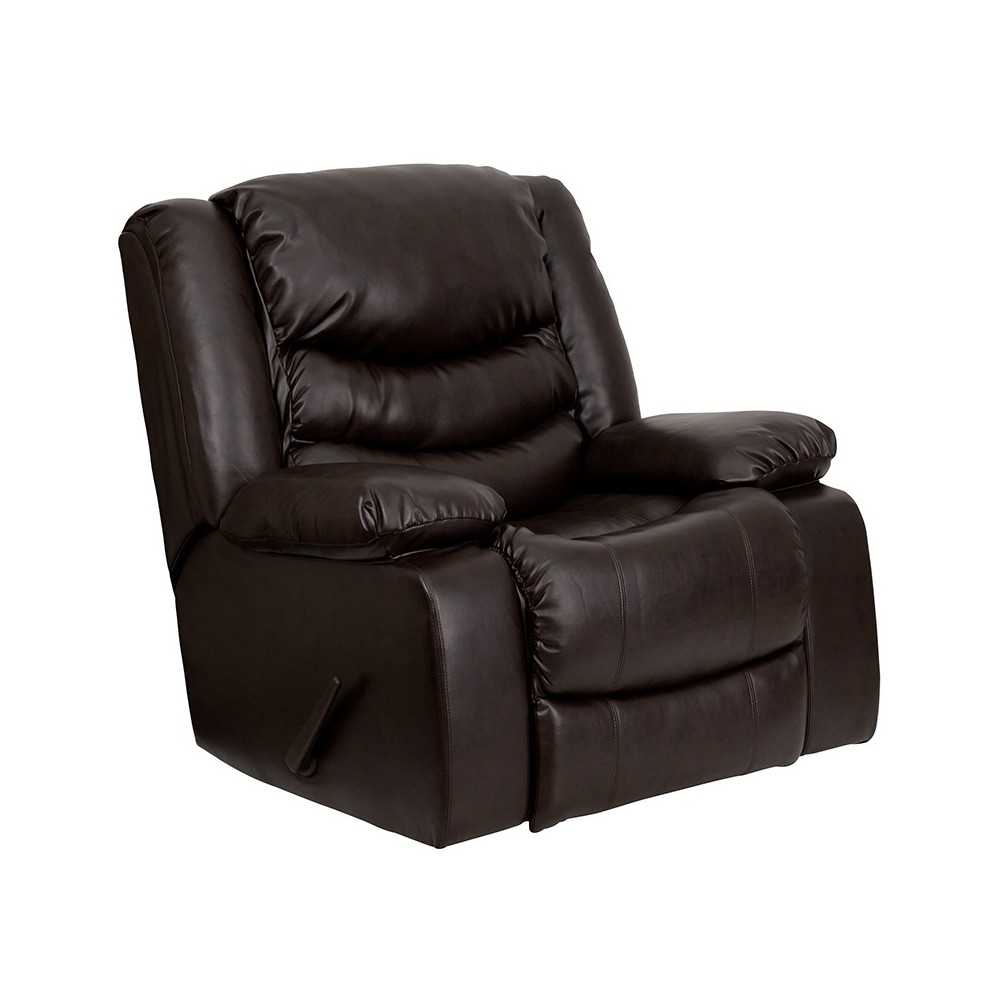 Plush Brown LeatherSoft Lever Rocker Recliner with Padded Arms