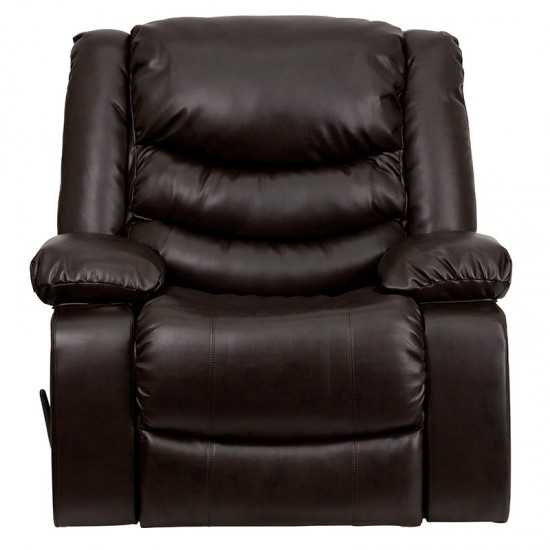 Plush Brown LeatherSoft Lever Rocker Recliner with Padded Arms