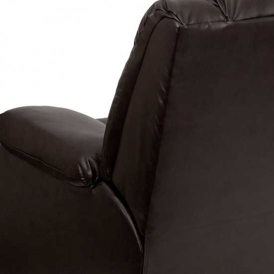 Plush Brown LeatherSoft Lever Rocker Recliner with Padded Arms