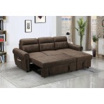 Hugo Brown Reversible Sleeper Sectional Sofa Chaise with USB Charger