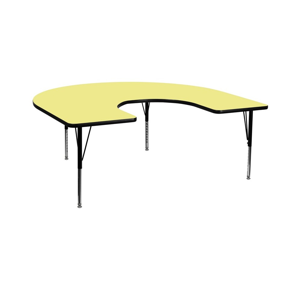 60''W x 66''L Horseshoe Yellow Thermal Laminate Activity Table - Height Adjustable Short Legs