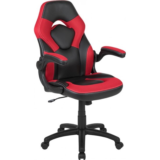 X10 Gaming Chair Racing Office Ergonomic Computer PC Adjustable Swivel Chair with Flip-up Arms, Red/Black LeatherSoft