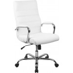 High Back Office Chair | White LeatherSoft Office Chair with Wheels and Arms