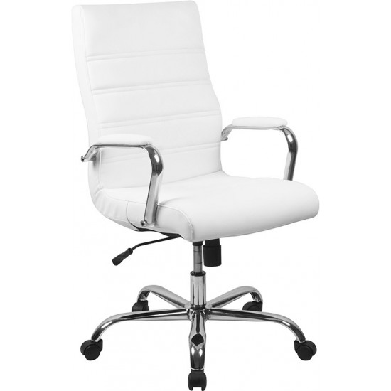 High Back Office Chair | White LeatherSoft Office Chair with Wheels and Arms