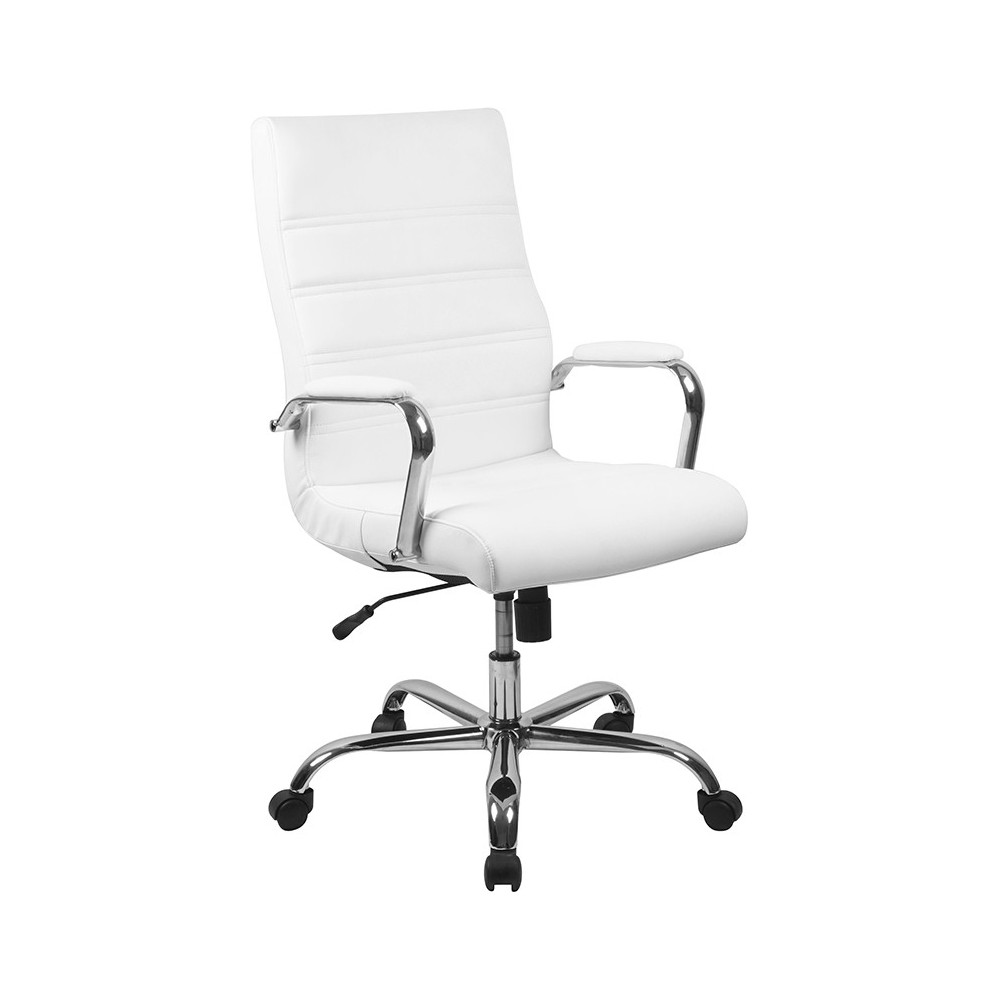 High Back Office Chair | White LeatherSoft Office Chair with Wheels and Arms