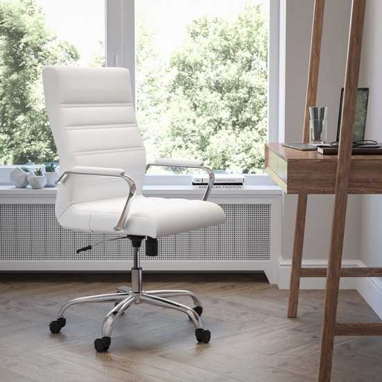 High Back Office Chair | White LeatherSoft Office Chair with Wheels and Arms