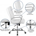 High Back Office Chair | White LeatherSoft Office Chair with Wheels and Arms