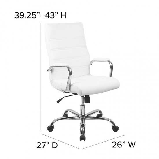 High Back Office Chair | White LeatherSoft Office Chair with Wheels and Arms