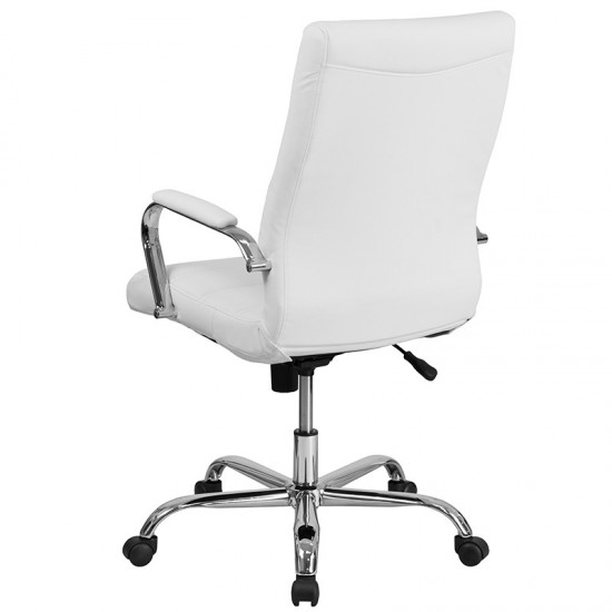 High Back Office Chair | White LeatherSoft Office Chair with Wheels and Arms