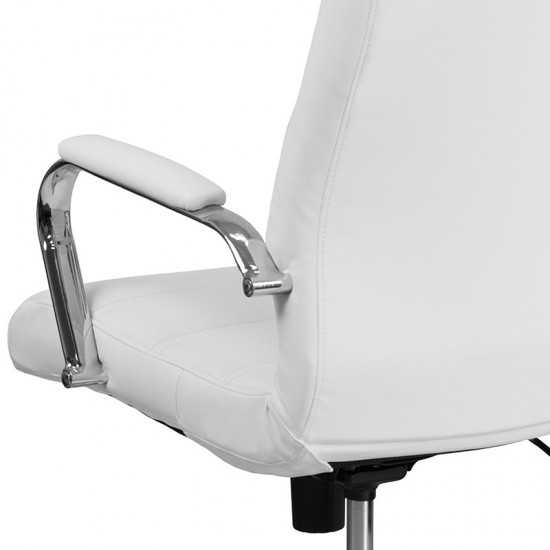 High Back Office Chair | White LeatherSoft Office Chair with Wheels and Arms