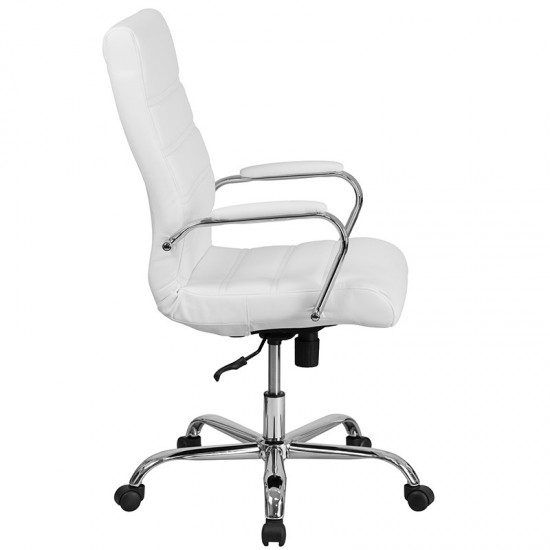 High Back Office Chair | White LeatherSoft Office Chair with Wheels and Arms