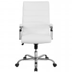 High Back Office Chair | White LeatherSoft Office Chair with Wheels and Arms