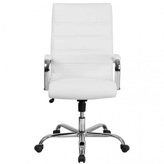 High Back Office Chair | White LeatherSoft Office Chair with Wheels and Arms