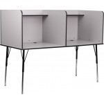 Double Wide Study Carrel with Adjustable Legs and Top Shelf in Nebula Grey Finish