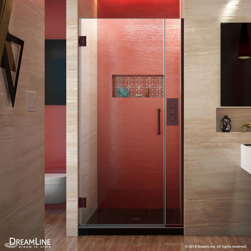 Unidoor Plus 35-35 1/2 in. W x 72 in. H Frameless Hinged Shower Door in Oil Rubbed Bronze