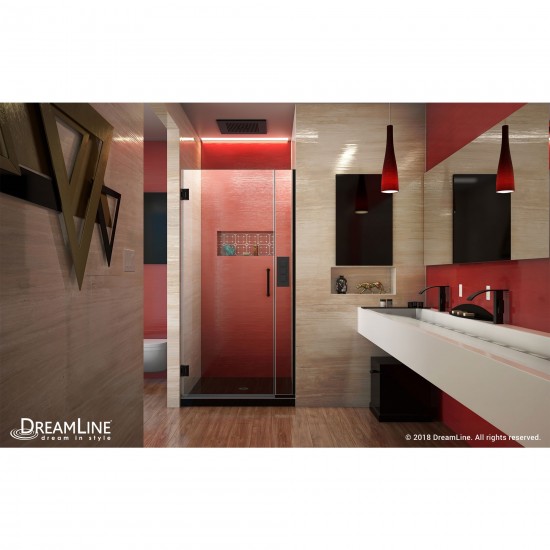 Unidoor Plus 31-31 1/2 in. W x 72 in. H Frameless Hinged Shower Door in Satin Black