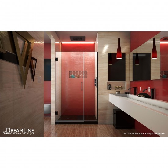 Unidoor Plus 38-38 1/2 in. W x 72 in. H Frameless Hinged Shower Door in Satin Black