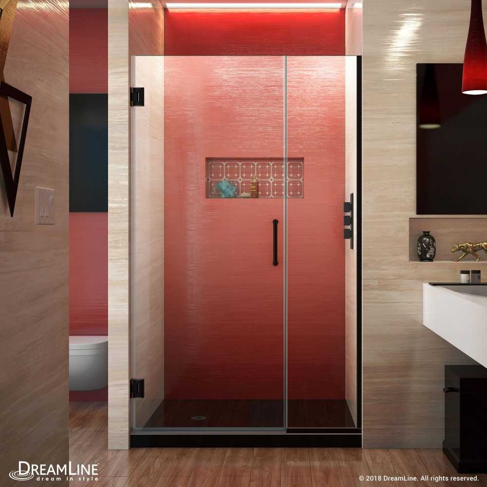 Unidoor Plus 44-44 1/2 in. W x 72 in. H Frameless Hinged Shower Door in Satin Black