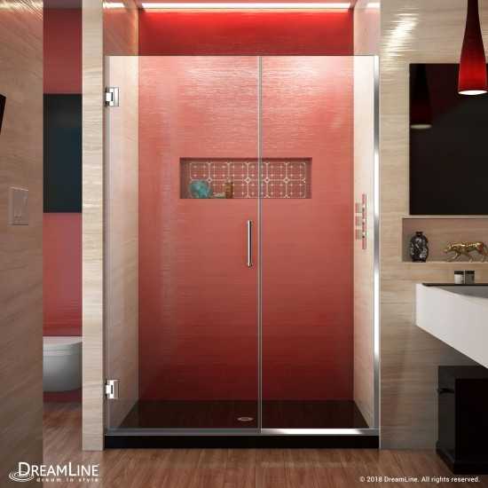 Unidoor Plus 46-46 1/2 in. W x 72 in. H Frameless Hinged Shower Door in Chrome