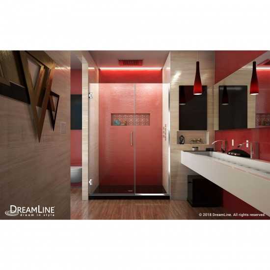 Unidoor Plus 46-46 1/2 in. W x 72 in. H Frameless Hinged Shower Door in Chrome