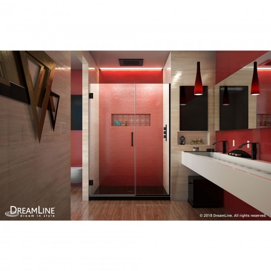 Unidoor Plus 45-45 1/2 in. W x 72 in. H Frameless Hinged Shower Door in Satin Black