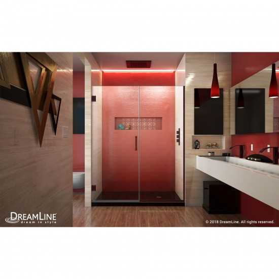 Unidoor Plus 56-56 1/2 in. W x 72 in. H Frameless Hinged Shower Door in Oil Rubbed Bronze