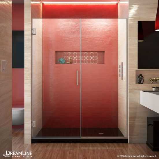 Unidoor Plus 58-58 1/2 in. W x 72 in. H Frameless Hinged Shower Door in Brushed Nickel