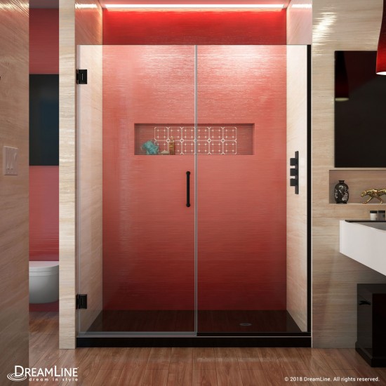 Unidoor Plus 54-54 1/2 in. W x 72 in. H Frameless Hinged Shower Door in Satin Black