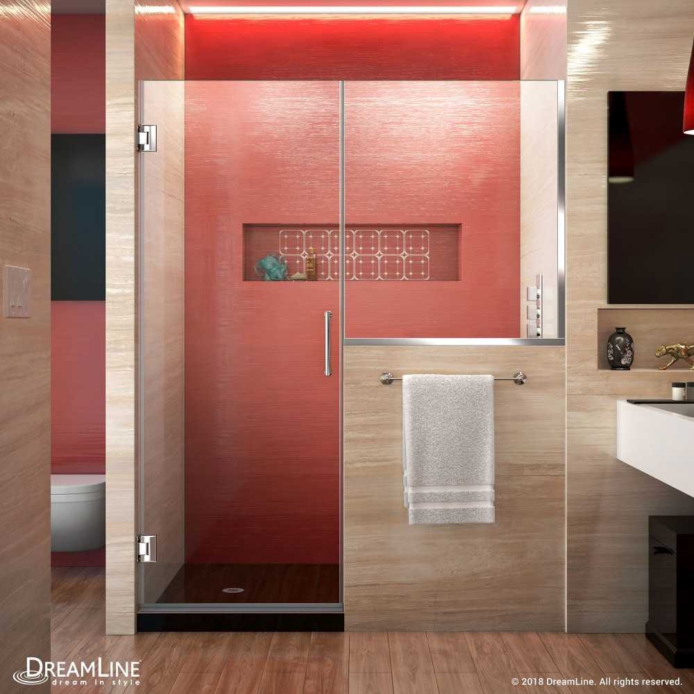 Unidoor Plus 57-57 1/2 in. W x 72 in. H Frameless Hinged Shower Door with 34 in. Half Panel in Chrome