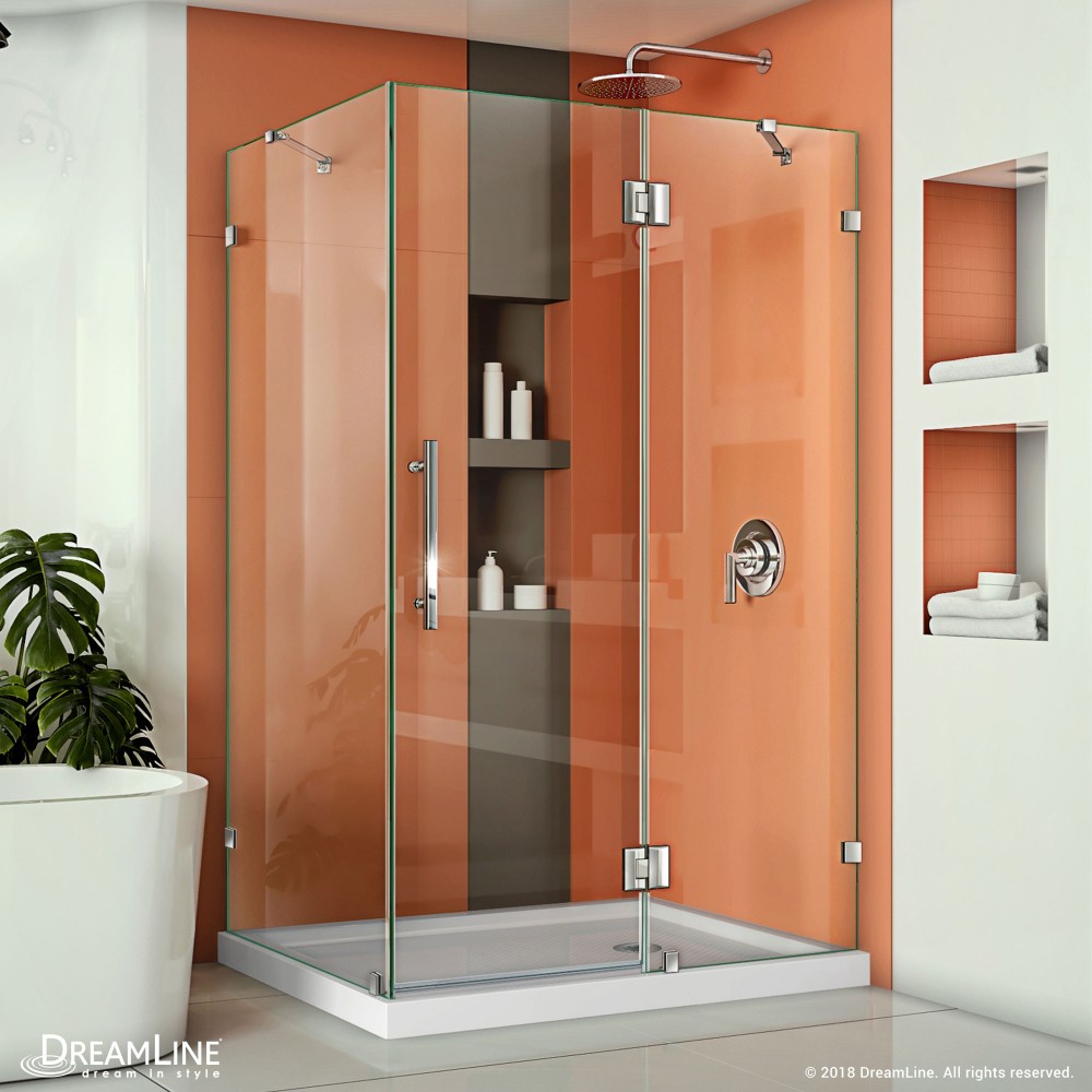 Quatra Lux 34 1/4 in. D x 46 3/8 in. W x 72 in. H Frameless Hinged Shower Enclosure in Chrome