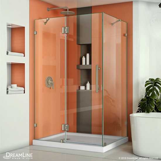 Quatra Lux 34 1/4 in. D x 46 3/8 in. W x 72 in. H Frameless Hinged Shower Enclosure in Brushed Nickel