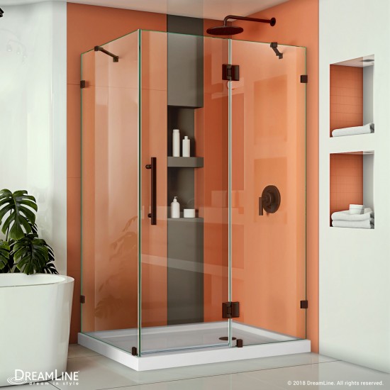 Quatra Lux 34 1/4 in. D x 46 3/8 in. W x 72 in. H Frameless Hinged Shower Enclosure in Oil Rubbed Bronze