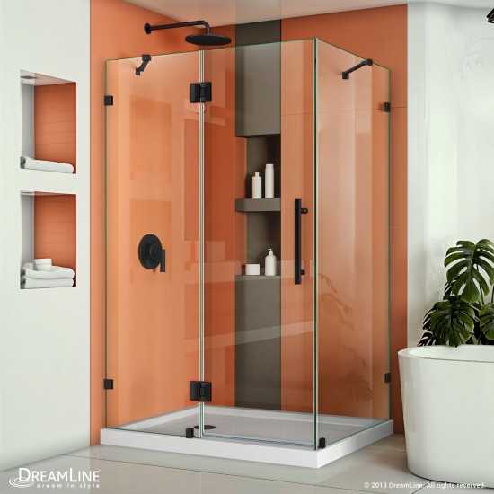 Quatra Lux 34 1/4 in. D x 46 3/8 in. W x 72 in. H Frameless Hinged Shower Enclosure in Satin Black