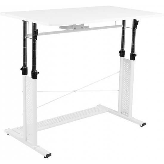 Height Adjustable (27.25-35.75"H) Sit to Stand Home Office Desk - White