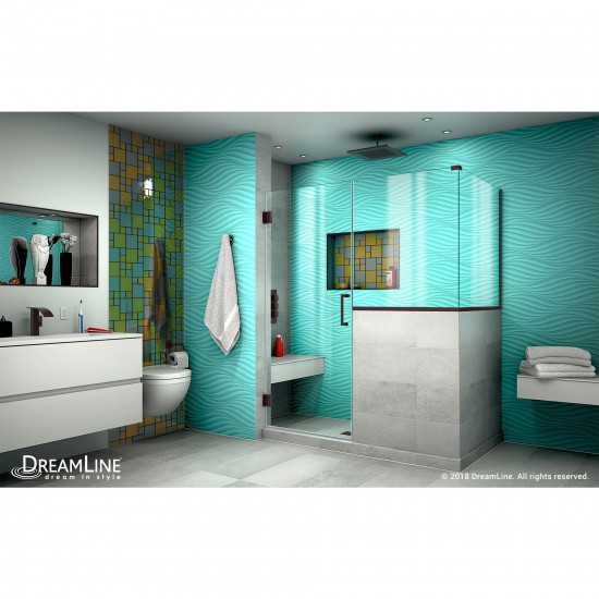 Unidoor Plus 58 in. W x 30 3/8 in. D x 72 in. H Frameless Hinged Shower Enclosure in Oil Rubbed Bronze