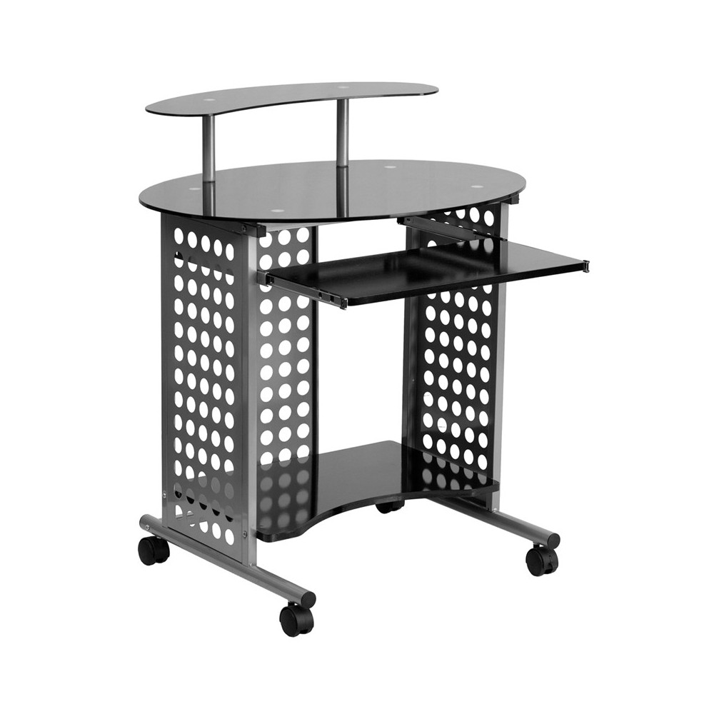 Cassini Mobile Computer Desk with Black Glass Top Cassini Mobile Computer Desk with Black Glass Top
