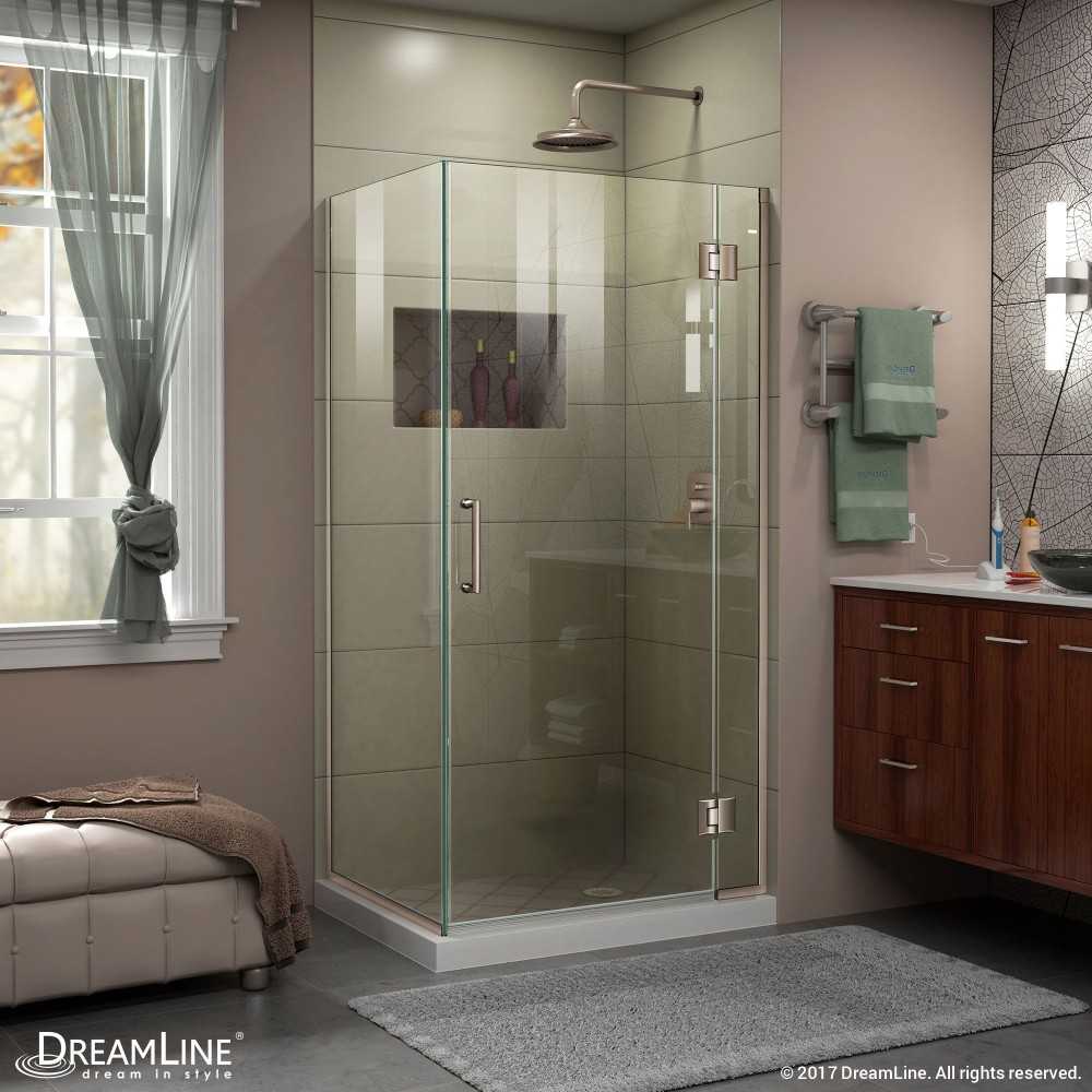 Unidoor-X 29 3/8 in. W x 30 in. D x 72 in. H Frameless Hinged Shower Enclosure in Brushed Nickel