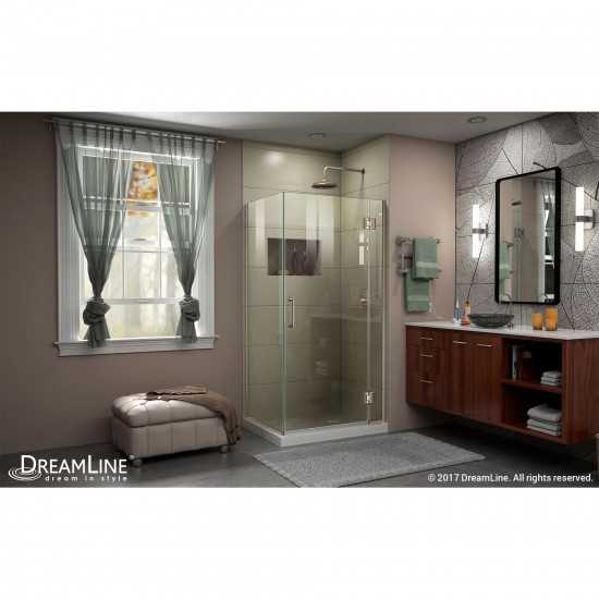 Unidoor-X 29 3/8 in. W x 34 in. D x 72 in. H Frameless Hinged Shower Enclosure in Brushed Nickel